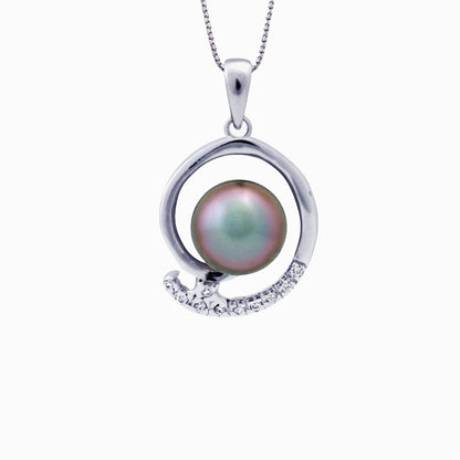 Tahitian pearl pendant - Silver - Circle of Life