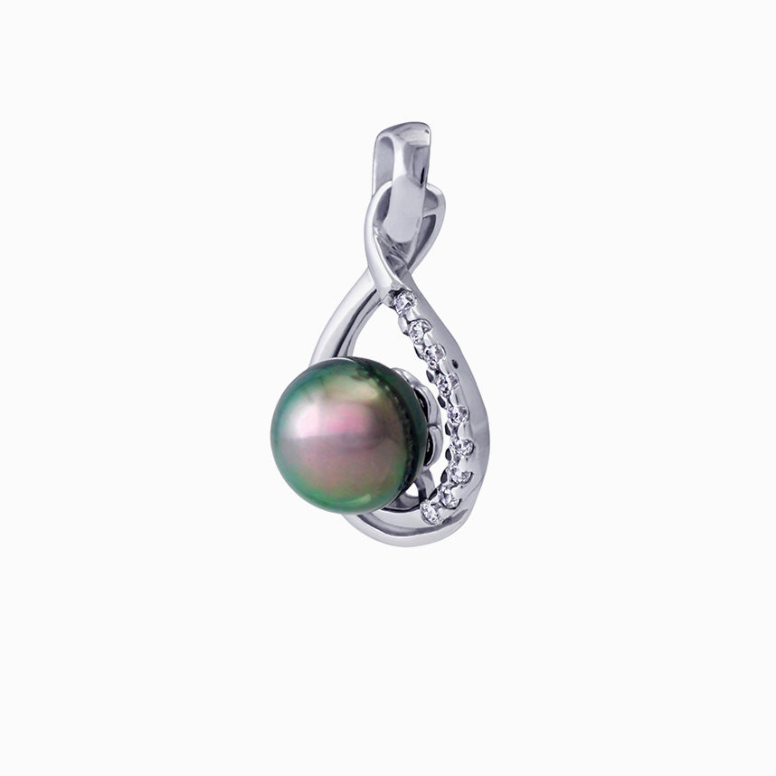 Pendentif perle de Tahiti en argent - collection gouttes de rosée Vert Rosé
