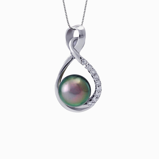 Pendentif perle de Tahiti en argent - collection gouttes de rosée Vert Rosé