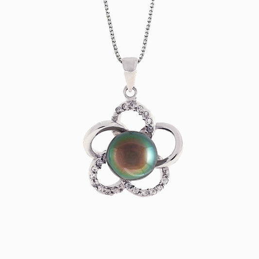 Tahitian pearl pendant in silver and cz - Tiare Tahiti