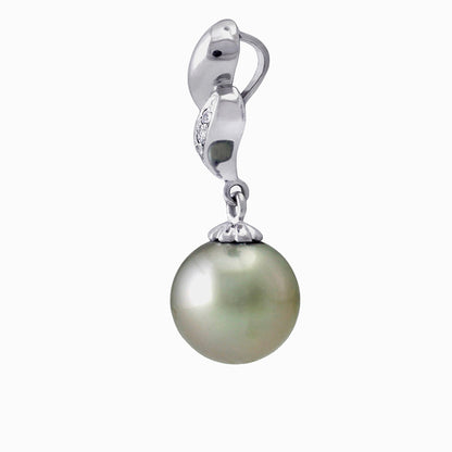 Tahitian pearl pendant in silver - dewdrops collection Pastel green