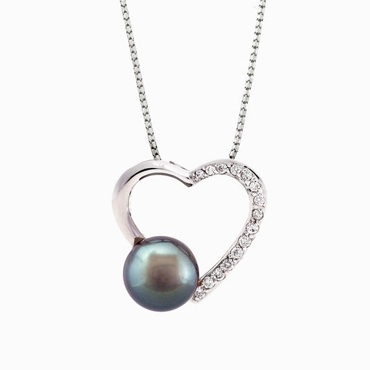 Tahitian pearl pendant 18k white gold with diamonds - Forever