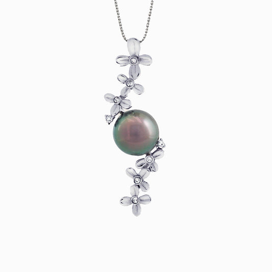 Tahitian pearl pendant in 18k white gold with diamonds - Tiare Tahiti