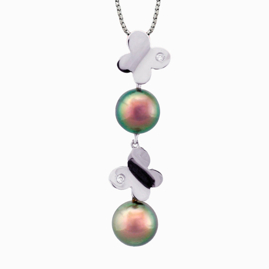 Tahitian pearl pendant in 18k white gold and diamonds - Dewdrops