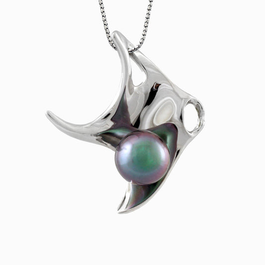 Tahitian pearl pendant in 18k white gold - Tribal Identity