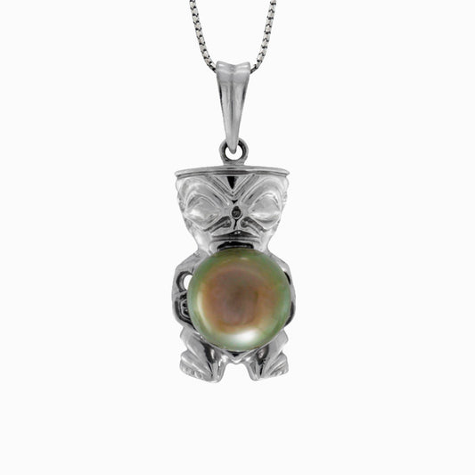 Tahitian pearl pendant in 18k white gold - Tribal Identity