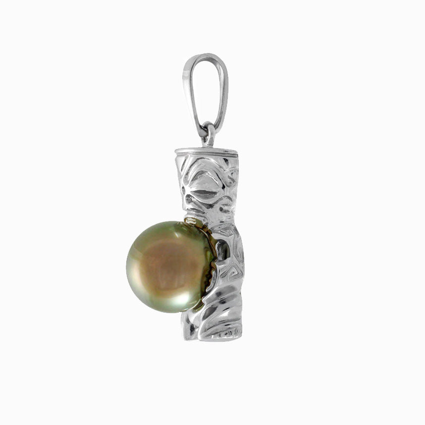 Tahitian pearl pendant in 18k white gold - Tribal Identity — photo 2
