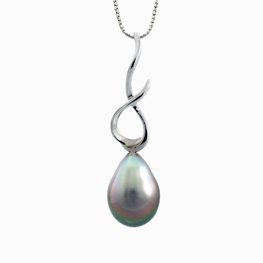 Tahitian pearl pendant - 18k white gold - Rainbow drops