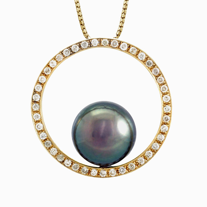 Tahitian pearl pendant - 14k yellow gold - Circle of Life