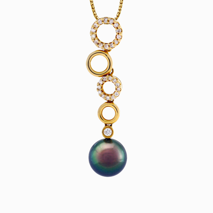 Tahitian pearl pendant 18k yellow gold with diamonds - Circle of Life