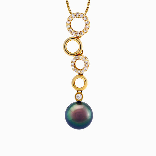 Tahitian pearl pendant 18k yellow gold with diamonds - Circle of Life