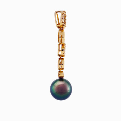Tahitian pearl pendant 18k yellow gold with diamonds - Circle of Life