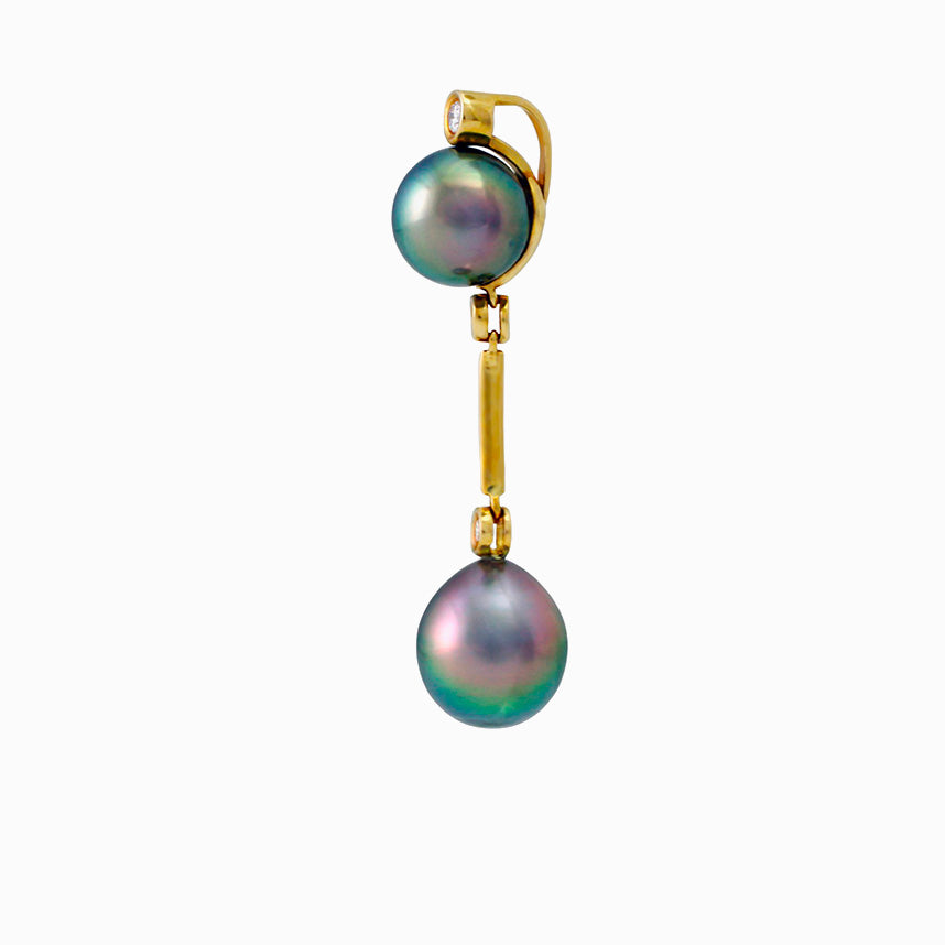 Tahitian pearl pendant in 18k yellow gold with diamonds - Rainbow drops