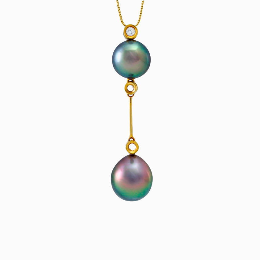 Tahitian pearl pendant in 18k yellow gold with diamonds - Rainbow drops