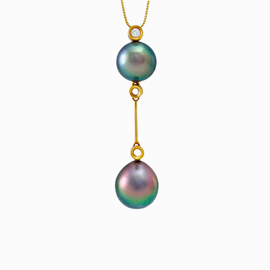 Tahitian pearl pendant in 18k yellow gold with diamonds - Rainbow drops