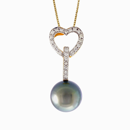 Tahitian pearl pendant - 18k yellow gold with diamonds