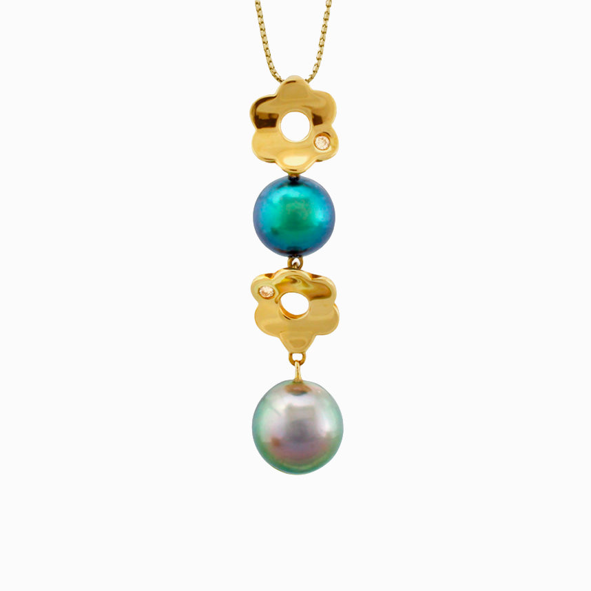 Tahitian pearl pendant in 18k yellow gold with diamonds - Tiare Tahiti