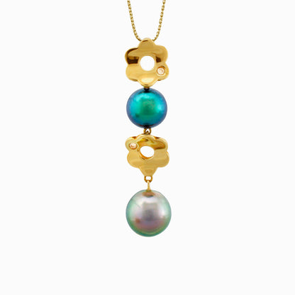 Tahitian pearl pendant in 18k yellow gold with diamonds - Tiare Tahiti