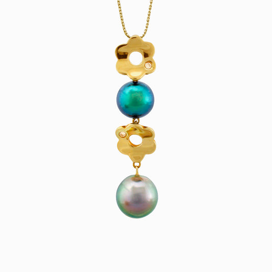 Tahitian pearl pendant in 18k yellow gold with diamonds - Tiare Tahiti