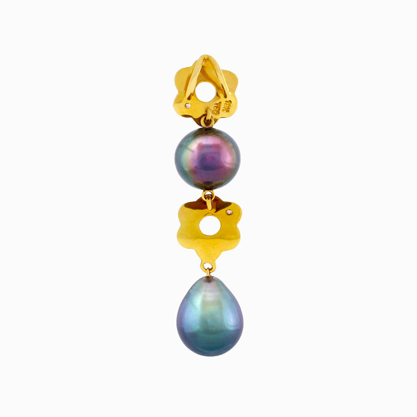 Tahitian pearl pendant in 18k yellow gold with diamonds - Tiare Tahiti