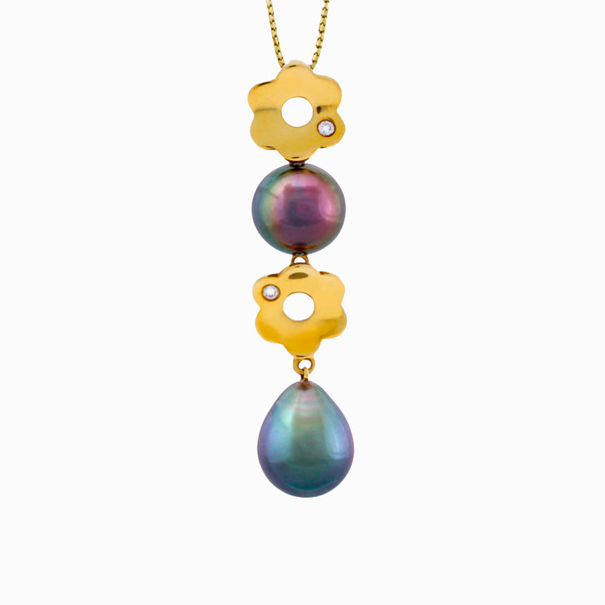 Tahitian pearl pendant in 18k yellow gold with diamonds - Tiare Tahiti