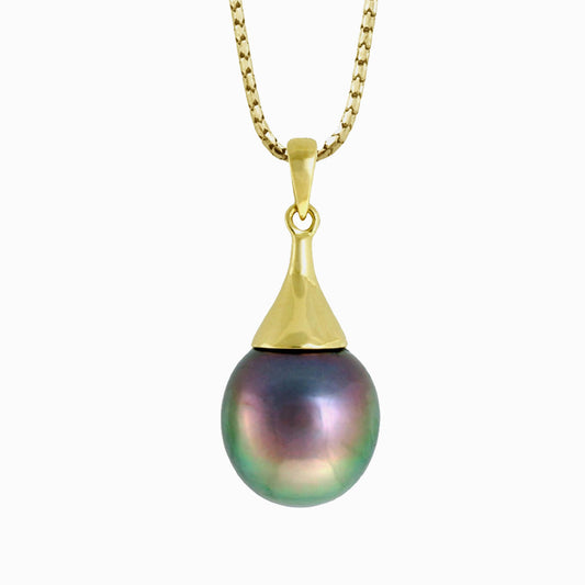 Tahitian pearl pendant - 18k yellow gold