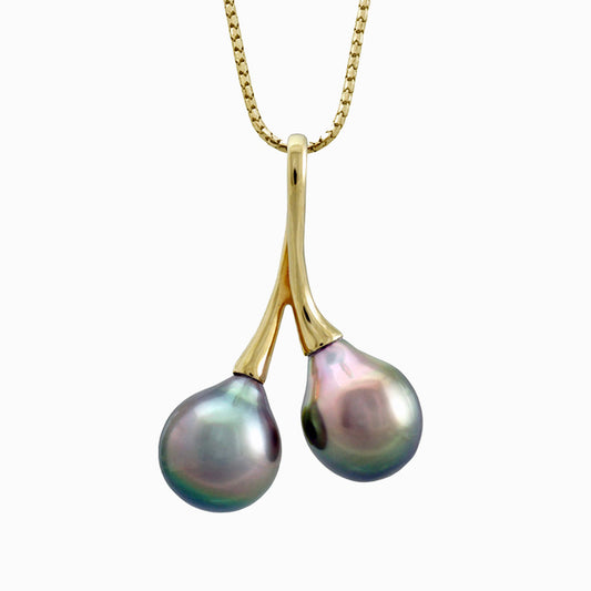 Tahitian pearl pendant - 18k yellow gold - Rainbow drops