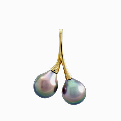 Pendentif perle de Tahiti - Or jaune 18 carats - Gouttes arc-en-ciel