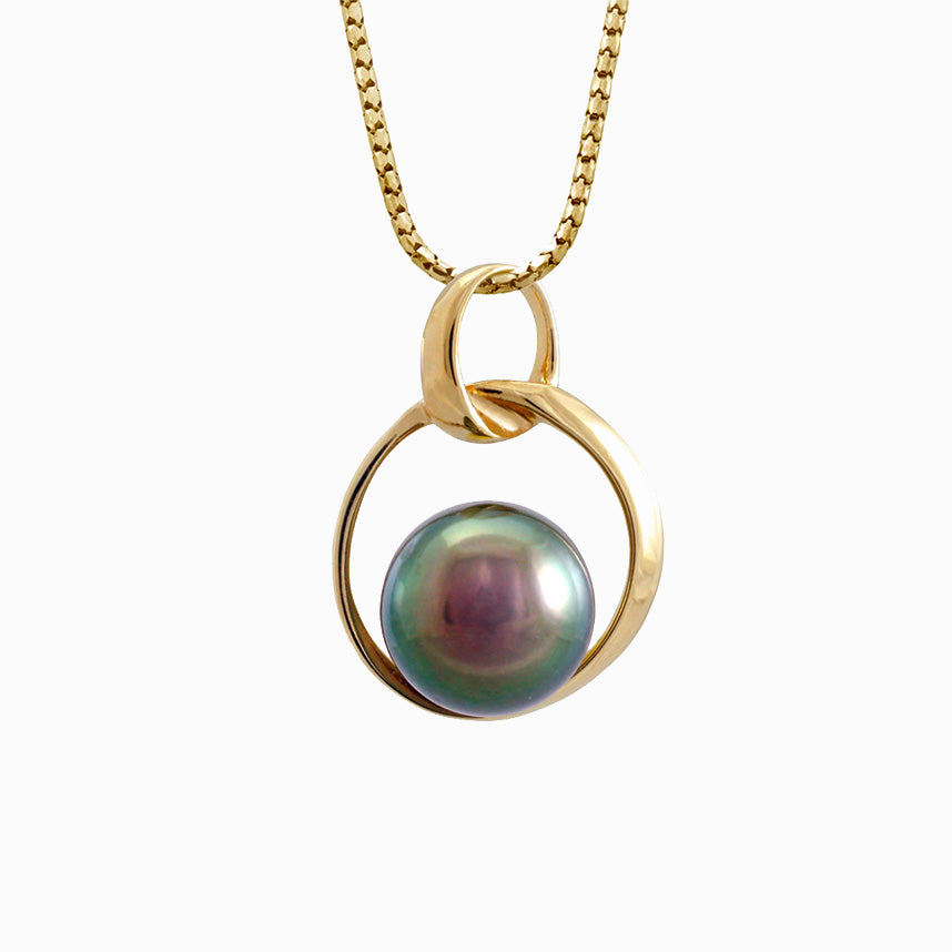 Tahitian pearl pendant 18k yellow gold - Circle of Life