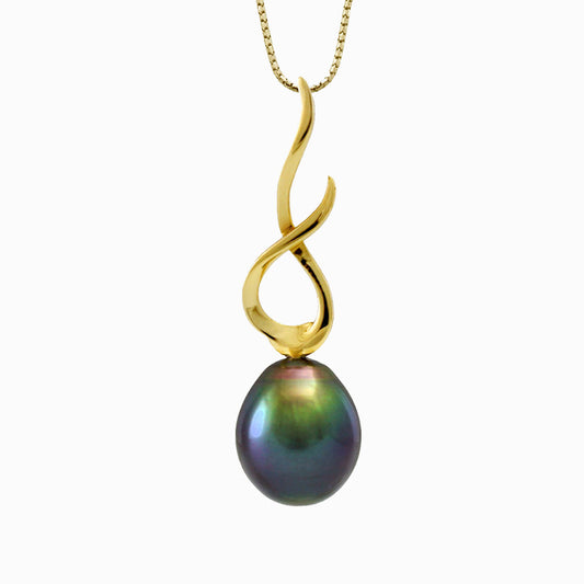 Tahitian pearl pendant - 18k yellow gold - Rainbow drops