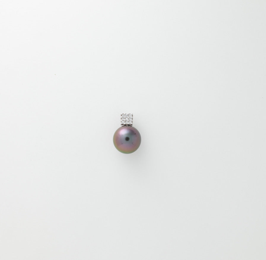 White Gold Pendant tahitian Pearl Diamonds