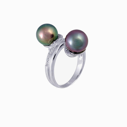 Bague perle de Tahiti - Or blanc 18 carats avec Diamants