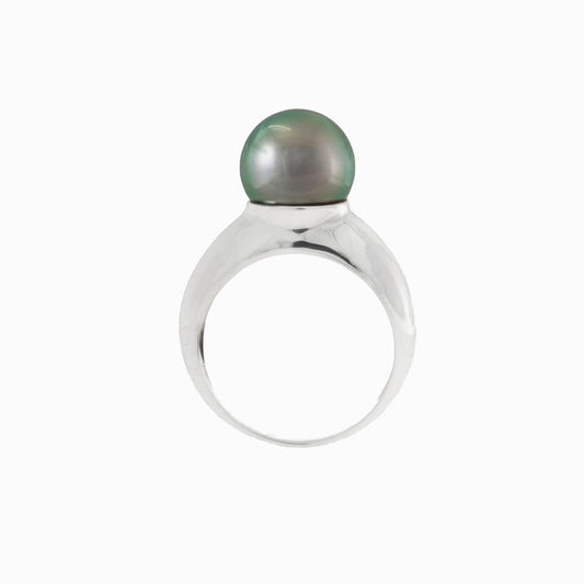 Tahitian pearl ring - 18k white gold classic jonc