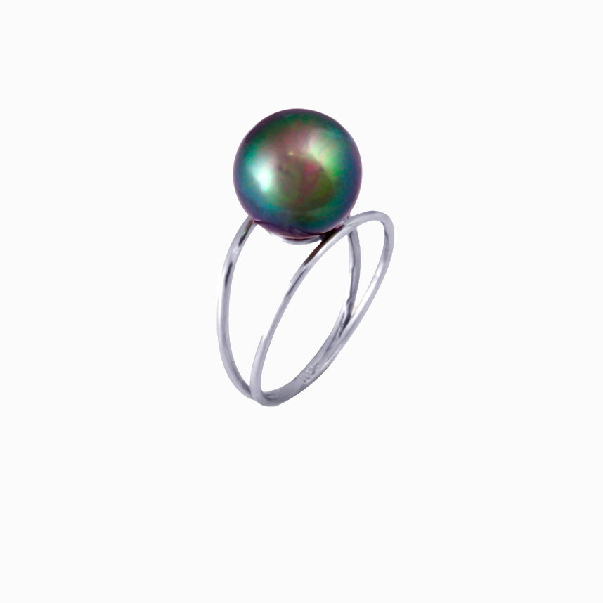 Bague perle de Tahiti - Or blanc 18 quilates