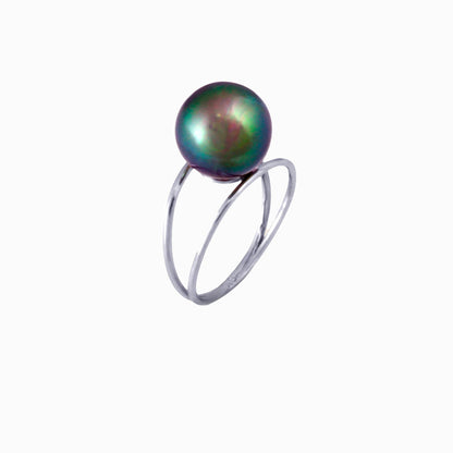 Bague perle de Tahiti - Or blanc 18 quilates