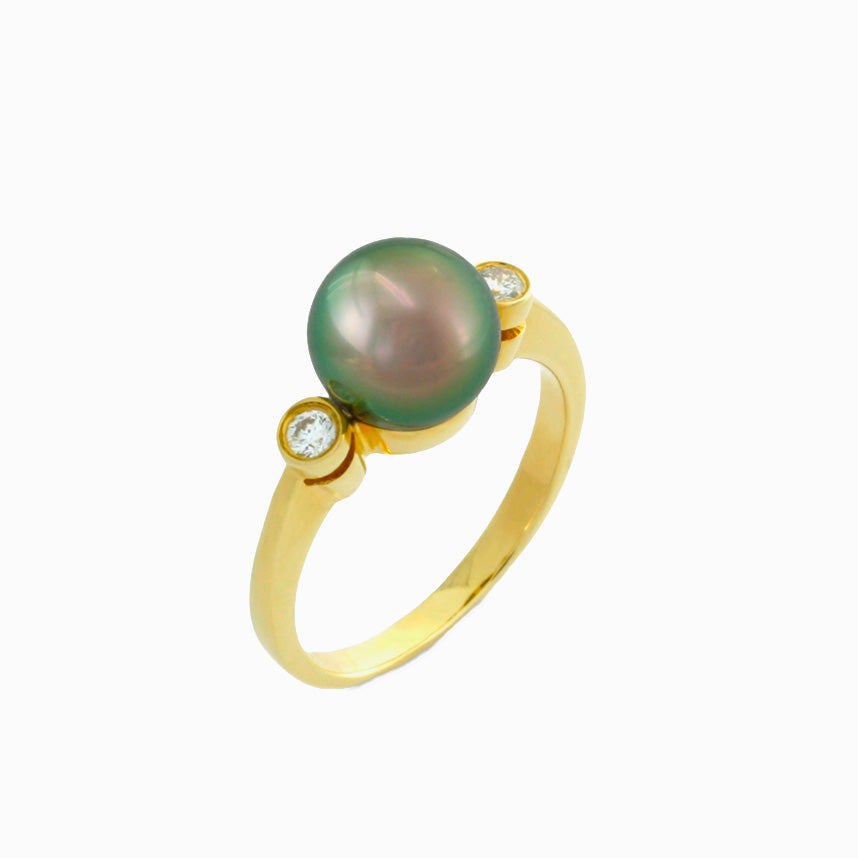 Bague perle de Tahiti - design classique en or 18 carats