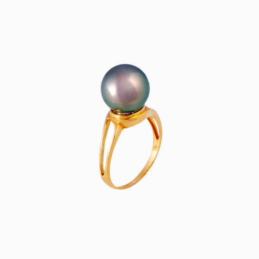 Tahitian pearl ring - 18k white gold