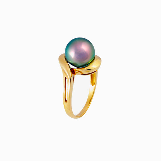 Tahitian pearl ring - 18k yellow gold