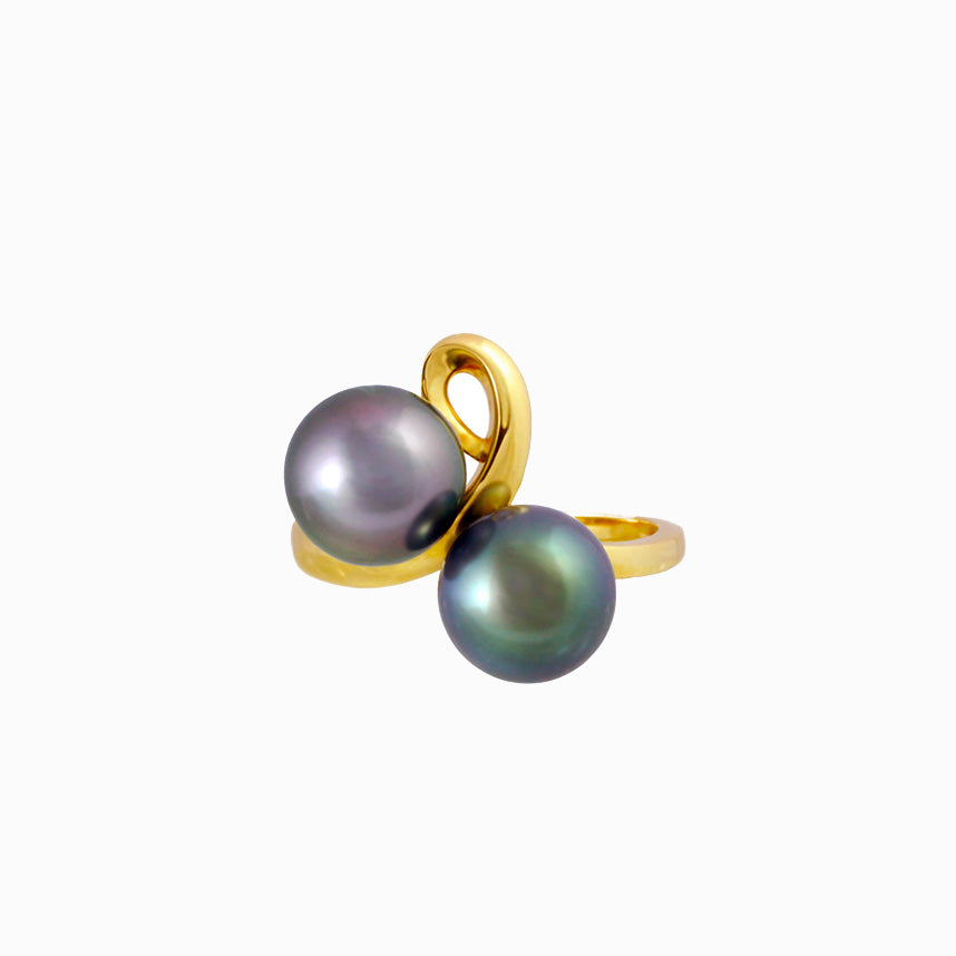 Tahitian pearl ring - 18K white gold