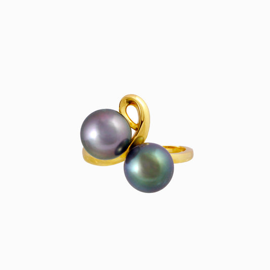 Tahitian pearl ring - 18K white gold