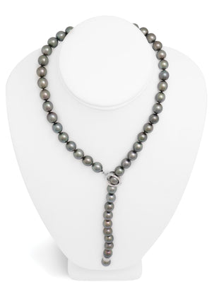 Filo di perle di Tahiti - Fermaglio in oro bianco 18 carati con diamante - C4OGD111
