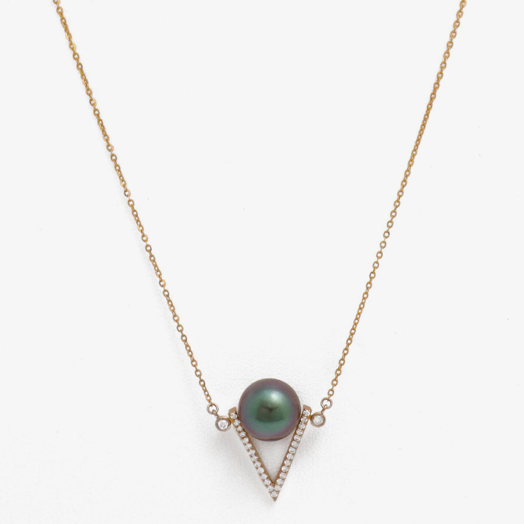 Tahitian pearl necklace - 9k yellow gold with diamonds - CDTOJD1105