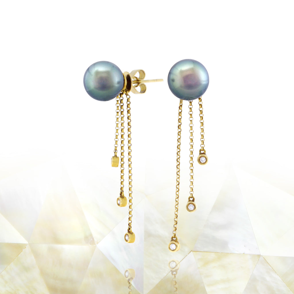 Tahitian pearl earrings 18k yellow gold with diamonds - Rainbow drops - EAYDPE00077