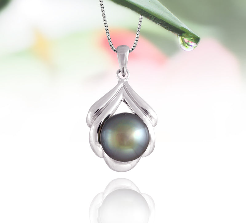 Tahitian pearl pendant in silver - Dewdrops collection - PESVPE00479