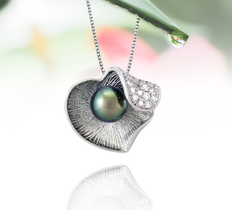 Tahitian pearl pendant in silver - Dewdrops collection - PESVPE00097