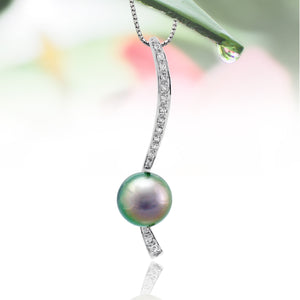 Colgante de perlas de Tahití en oro blanco 18k y diamantes - Dewdrops - PEWDPE00529