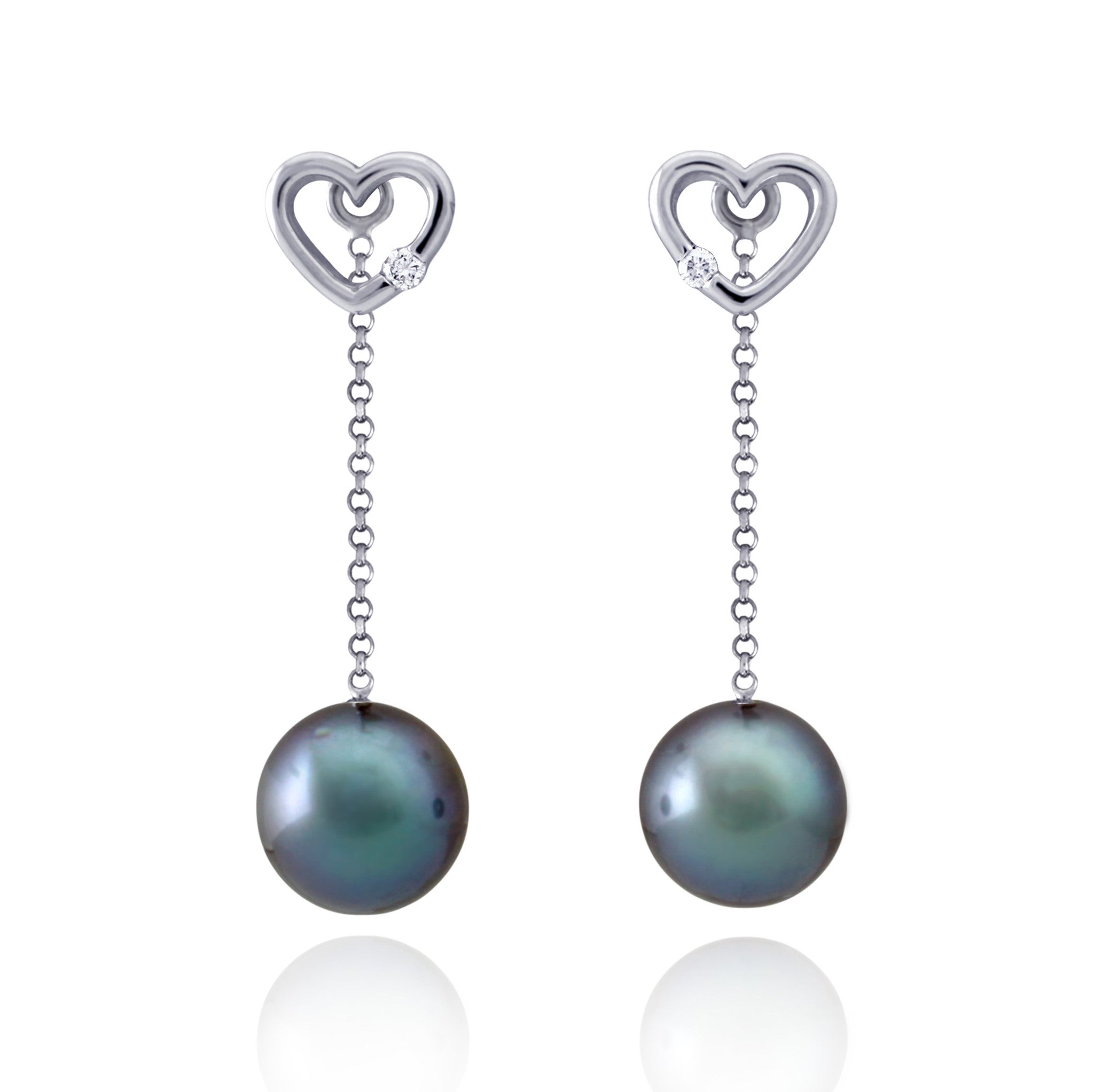 Tahitian pearl earrings - 18k white gold with diamonds - Forever -EAWDPE00063