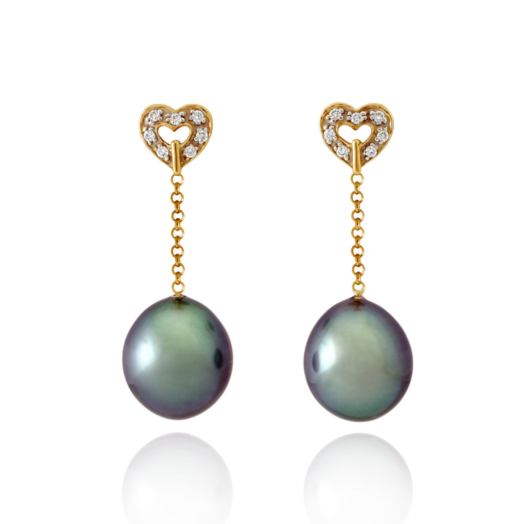 Boucles d'oreilles en perle de Tahiti - Or jaune 18k avec diamants - Forever -EAYDPE00110