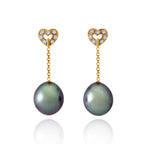 Tahitian pearl earrings - 18k yellow gold with diamonds - Forever -EAYDPE00110