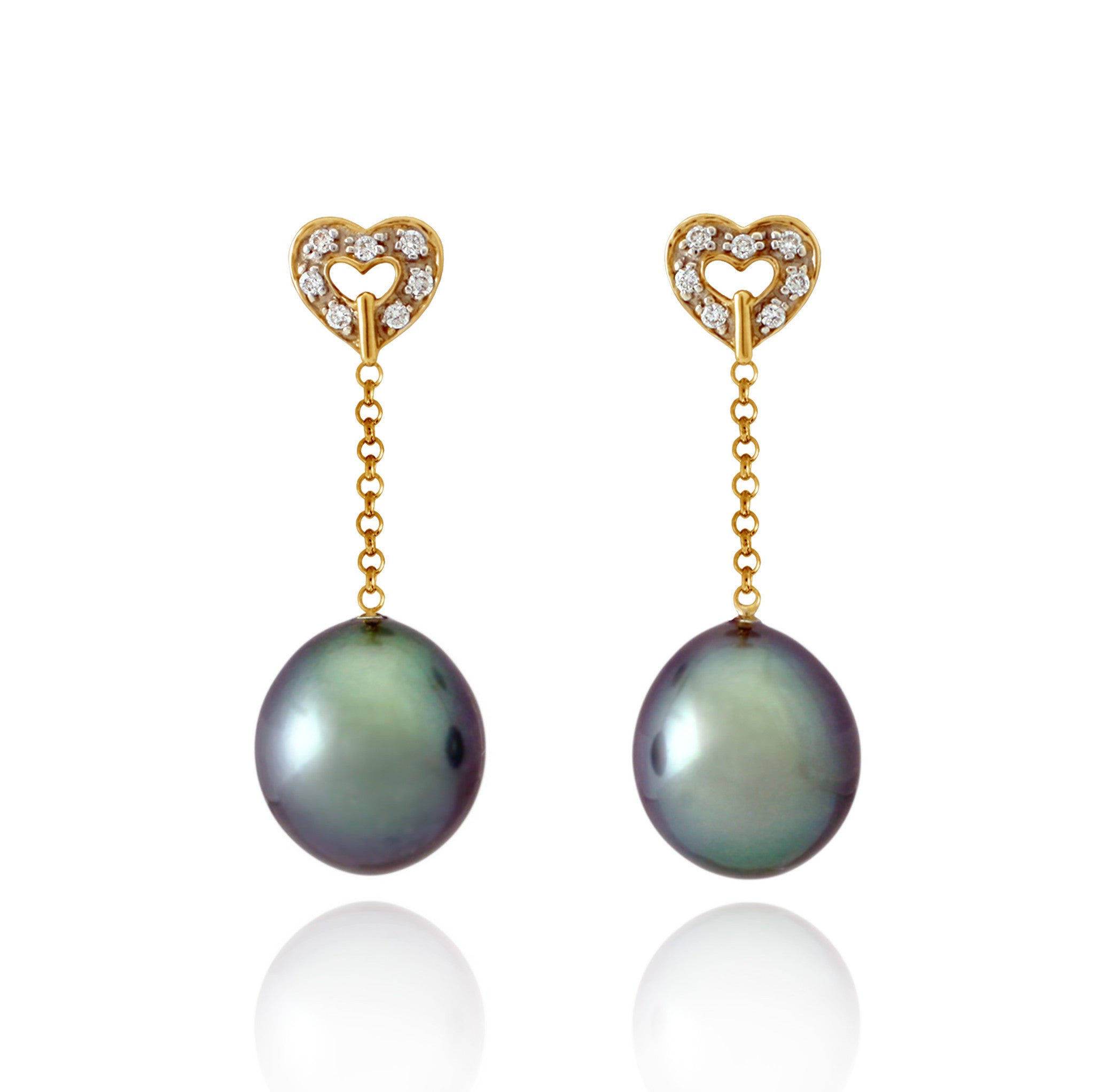 Tahitian pearl earrings - 18k yellow gold with diamonds - Forever -EAYDPE00110